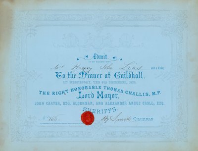 1852年12月8日、ロンドンのギルドホールでのディナーへの招待 作： English School