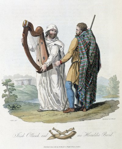 アイルランドの吟遊詩人、旅行家 - S.R.MeyrickとCh.Smithによる「ケルト人とゴート人、6世紀初頭のイギリス諸島の住民とバルト海西岸のゴート人の習慣」の中で。 作： English School