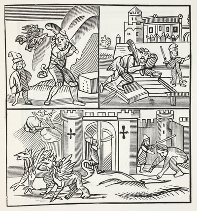 ジャックと巨人、ジョン・アシュトンによる18世紀のチャップブックのイラスト、パブ。 1882 作： English School