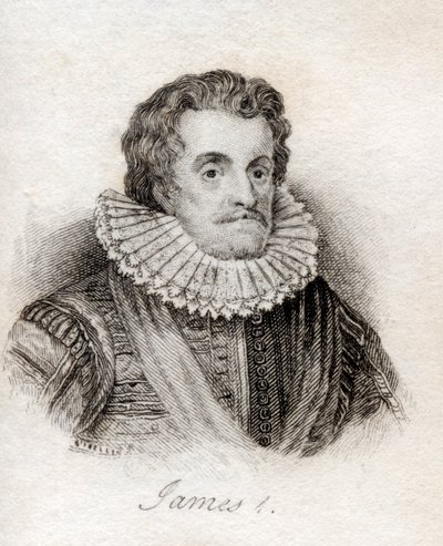 1825年に出版された「クラブの歴史辞典」からのイングランドのジェームズ1世 作： English School