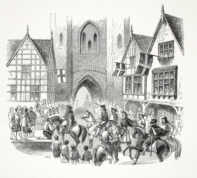ジェームズチェスター市への最初の入り口、パブ。 19世紀（スチール彫刻） 作： English School