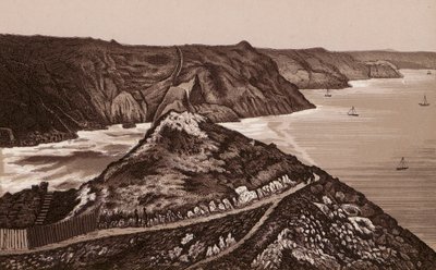 ジャージー島、シャネル諸島悪魔の穴への道（リトグラフ） 作： English School