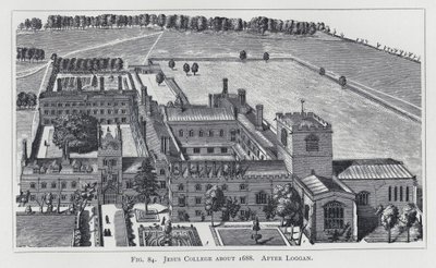 1688年頃のジーザス・カレッジ、ログガンの後（エングレーヴィング 作： English School