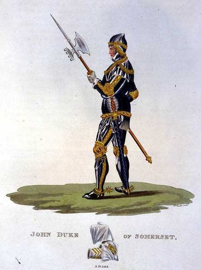 サマセット公爵ジョン・ボーフォート（1403-44）1444年、サミュエル・ラッシュ・メイリックの「Ancient Armour」より、W・マドックスの彫刻。 作： English School