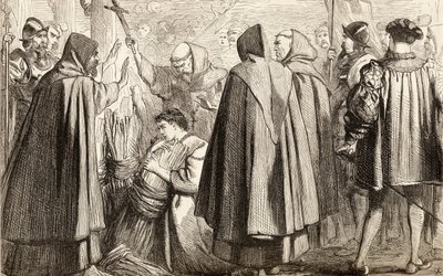 ジョンフリスは1533年に異端のために危険にさらされようとしている、1865年頃（木の彫刻） 作： English School