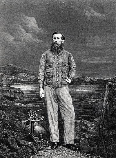1863年に出版されたJohn Hanning Spekeの著書「Journal of the Discovery of the Source of the Nile（ナイル川源流の発見）」の表紙（エングレービング）（モノクロ写真）。 作： English School