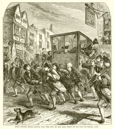 1768年に刑務所に行く途中、暴徒によって市に引き寄せられたジョンウィルクス 作： English School