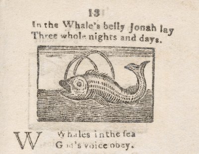 「クジラの腹のジョナ」、「子供のアルファベット...」からの文字Wのイラスト、1820年頃（彫刻） 作： English School