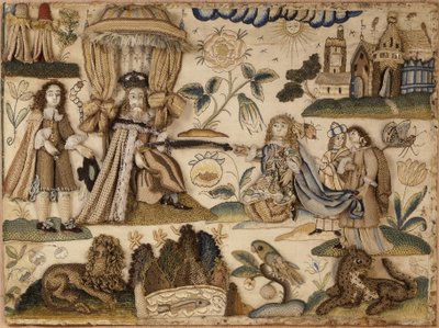 アハシュエロス王とエステル王妃、1660年頃（絹、金属糸、イジングラス） 作： English School