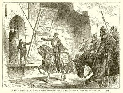 1314年のバノックバーンの戦いの後、エドワード2世がスターリング城から撃退 作： English School