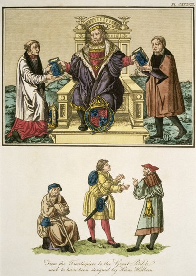 ヘンリー8世（1491〜1547年）の前編から大聖書まで、ハンスホルバイン（14978〜1543年）のイラストは、 『ドレスと人々の習慣』の全体図からデザインされたとされています。 作： English School