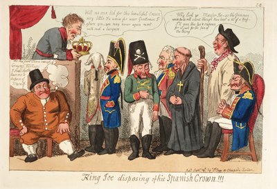 キングジョーがスペインの王冠を処分!!!Pub.1808年（手彩色の彫刻 作： English School