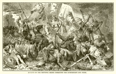 リトアニア人とポーランド人と戦うドイツ騎士団の騎士 作： English School