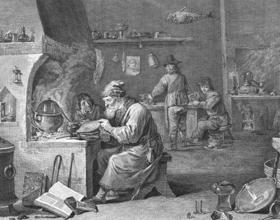 18世紀または19世紀の錬金術師の研究室 作： English School