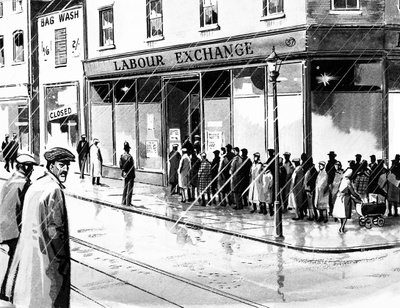 1929年のウォールストリートクラッシュから9か月後の英国での労働交換 作： English School