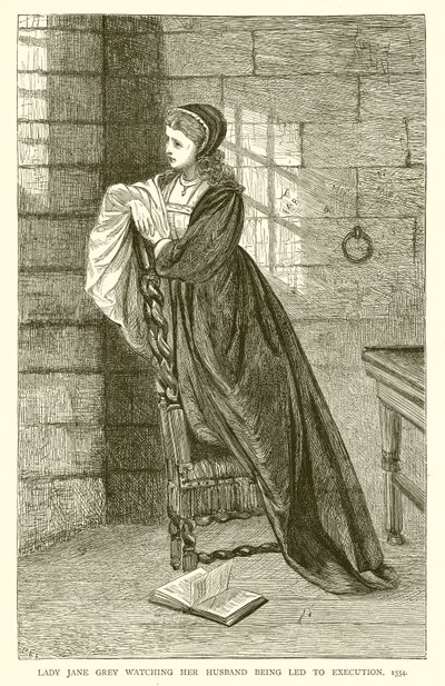 夫が処刑に導かれるのを見ているジェーングレイ夫人、1554年 作： English School
