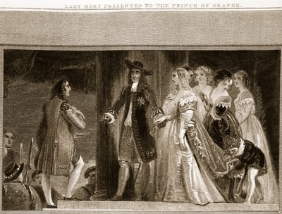 メアリー夫人はデビッドヒュームの歴史、イギリスのパブからのイラスト、オレンジの王子にプレゼントしました。 1812年ロンドン、R。ボウヤー 作： English School