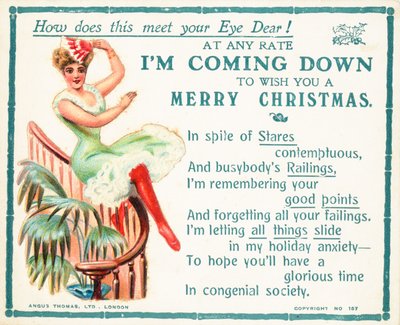 バニスター、クリスマスカードを滑り落ちる女性 作： English School