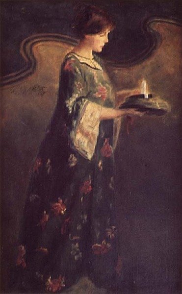 キャンドルを持つ女性 1890年頃 作： English School
