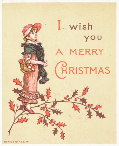 腕、クリスマスカードのバスケットを持つ女性 作： English School