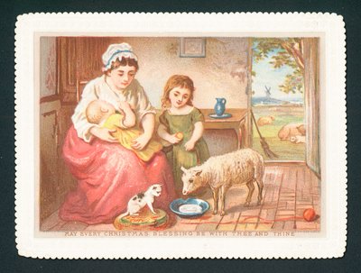 子羊のキッチンで牛乳を飲む、クリスマスカード 作： English School