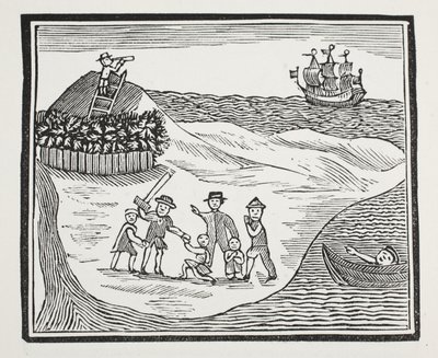島でのMutinous Crewの着陸、John Ashtonによる18世紀のChap-booksのイラスト、パブ。 1882 作： English School
