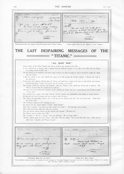 タイタニックの最後のメッセージ、スフィアから、1912年5月4日 作： English School