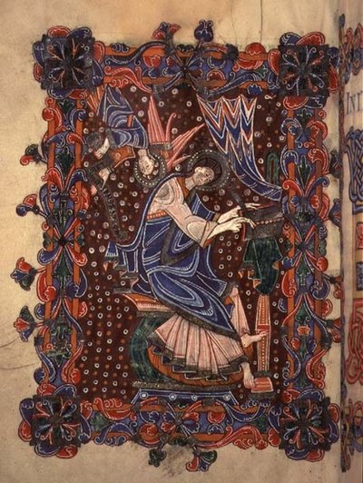 Lat 14782 f.16v 福音書を書く聖マタイ、1080年頃（ベラム） 作： English School
