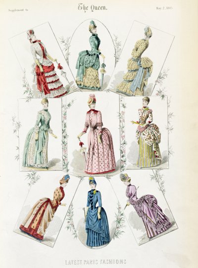 最新のパリのファッション、サプリメントからThe Queenまでのファッションプレートの9日間ドレス、1885年5月 作： English School