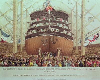 1854年5月13日、ウールウィッチでHMSロイヤルアルバート、スクリュースチーマー、131ガンを発売 作： English School