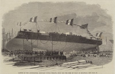 1865年にミルウォールでイタリア国王のために建てられた、鉄壁のキュポラフリゲート艦、アフォンダトーレの発売 作： English School