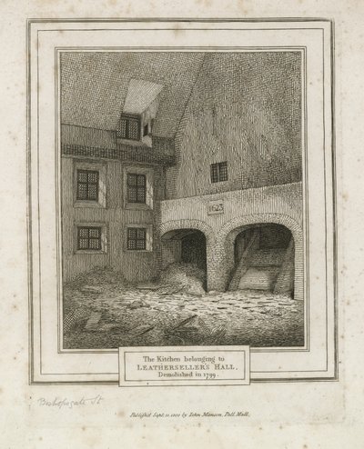 レザーセラーズホール、ビショップスゲートストリート。 1799年に解体 作： English School