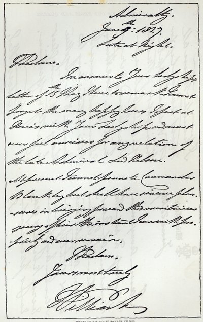 ウィリアム4世から1827年のレディネルソンへの手紙、1891年の「レジャーハウス」に掲載 作： English School