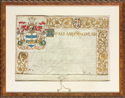 1664年12月13日、ガーター・キング・オブ・アームズのエドワード・ウォーカー卿が発行した特許証 作： English School