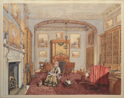 ライブラリー-1830年頃、ティツィアーノの後のノースウィックバッカスとアリアドネのミュージックルーム 作： English School