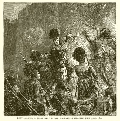 リュート大佐メイトランドとブルトポアを攻撃する75人目のハイランダー、1805年 作： English School