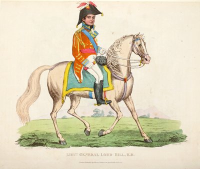 リュート将軍ロードヒルKB、パブ。 1816年、ウィリアムマッドフォード作「ワーテルローの戦いの歴史的記述」からの挿絵 作： English School