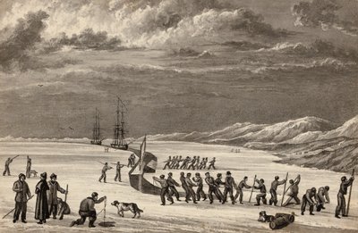 ウィリアムパリー中尉の最初の航海：HMSヘクラとHMSグリッパーの乗組員、1819年冬の港に進入 作： English School