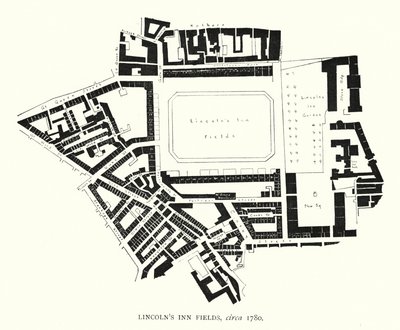 リンカーンズ・イン・フィールズ、1780年頃（リトグラフ 作： English School