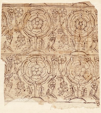 Tudor Roseパターンの裏地紙、c.1550（木版印刷） 作： English School