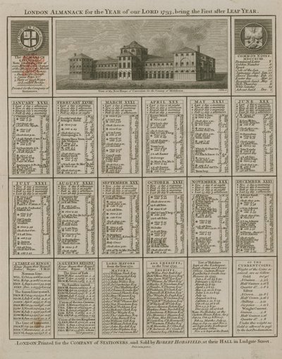 私たちの主の1793年のロンドンアルマナック 作： English School