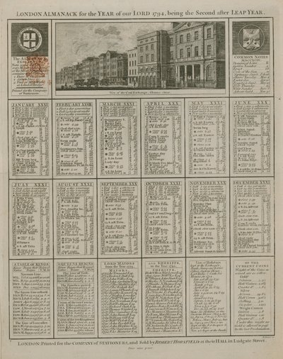 私たちの主の1794年のロンドンアルマナック 作： English School
