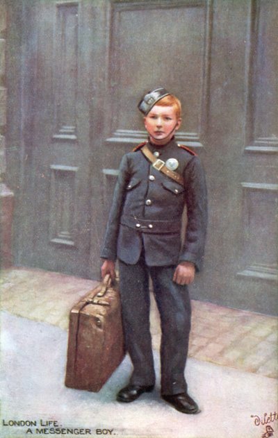 ロンドンのメッセンジャーボーイ（カラーリトグラフ） 作： English School