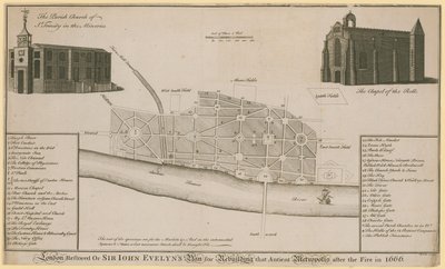 ロンドンが復旧、またはジョン・イブリンズ卿が1666年の火災後にその古代都市を再建する計画 作： English School