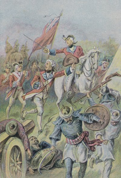 クライヴ卿は、1757年のプラッシーの戦いでイギリス軍を指揮した。 作： English School