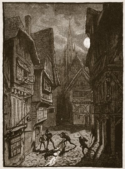 グレイ卿と彼の追随者がサウサンプトン伯爵を攻撃している、Cassells Illustrated History of England（sepia photo）のイラスト 作： English School
