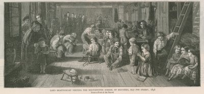 1846年、ロンドンのオールドパイストリート、ウェストミンスター工業学校を訪問したシャフツベリー卿 作： English School