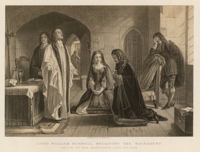 処刑前に聖餐を受けるウィリアム・ラッセル卿、1683年7月21日（彫刻） 作： English School