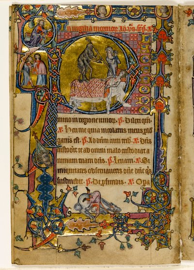 MS 1-2005, fol. 235v：1330年頃、イースト・アングリア、サラムのマックルズフィールド詩篇より、「死を打つ」（歴史的イニシャル「p」）（ヴェラム 作： English School