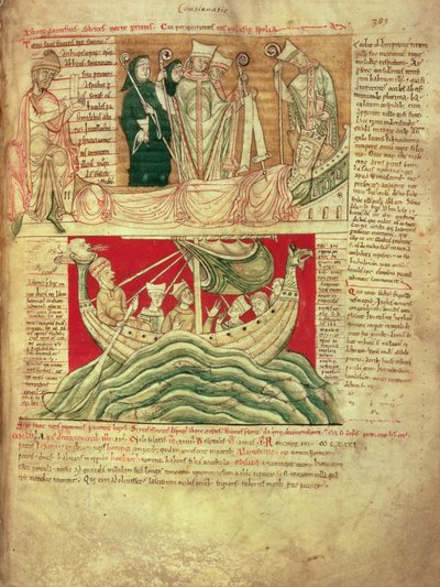 MS CCC 157 p.383 1130 年にノルマンディーでヘンリー 1 世が夢見たビジョンは、ウスター年代記、c.1130-40 (ベラム) から、ウスターのフィレンツェ (d. 1118); 現存する最古の慢性疾患の 1 つ 作： English School